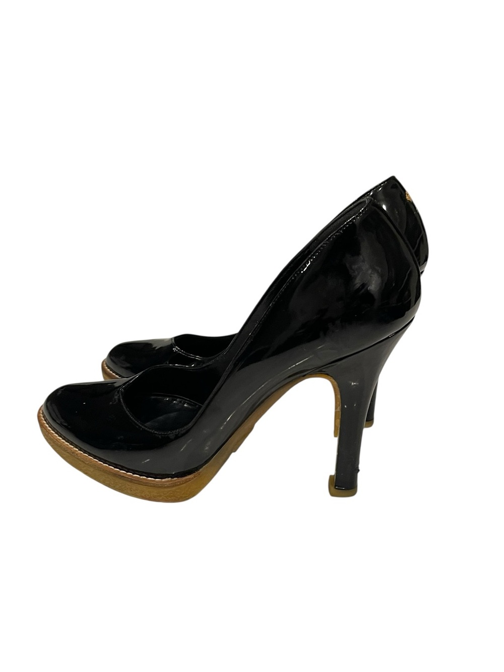 GUCCI Vernice Diamond Patent Leather Pumps Black Heels Platform 6.5